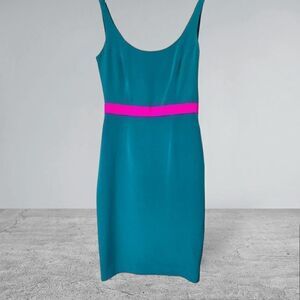 Jay Godfrey Silk Color Block‎ Teal Hot pink Cowl Back Sheath Dress Size 2